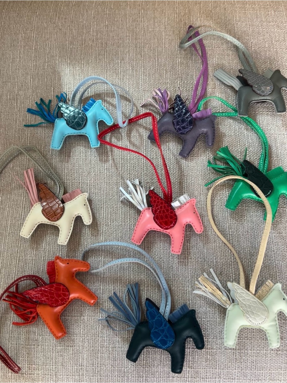 Leather Horse Bag Charm with Real Alligator Leather Wings